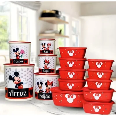 Kit de potes para Mantimentos com 5 peças + 10 Potes Minnie